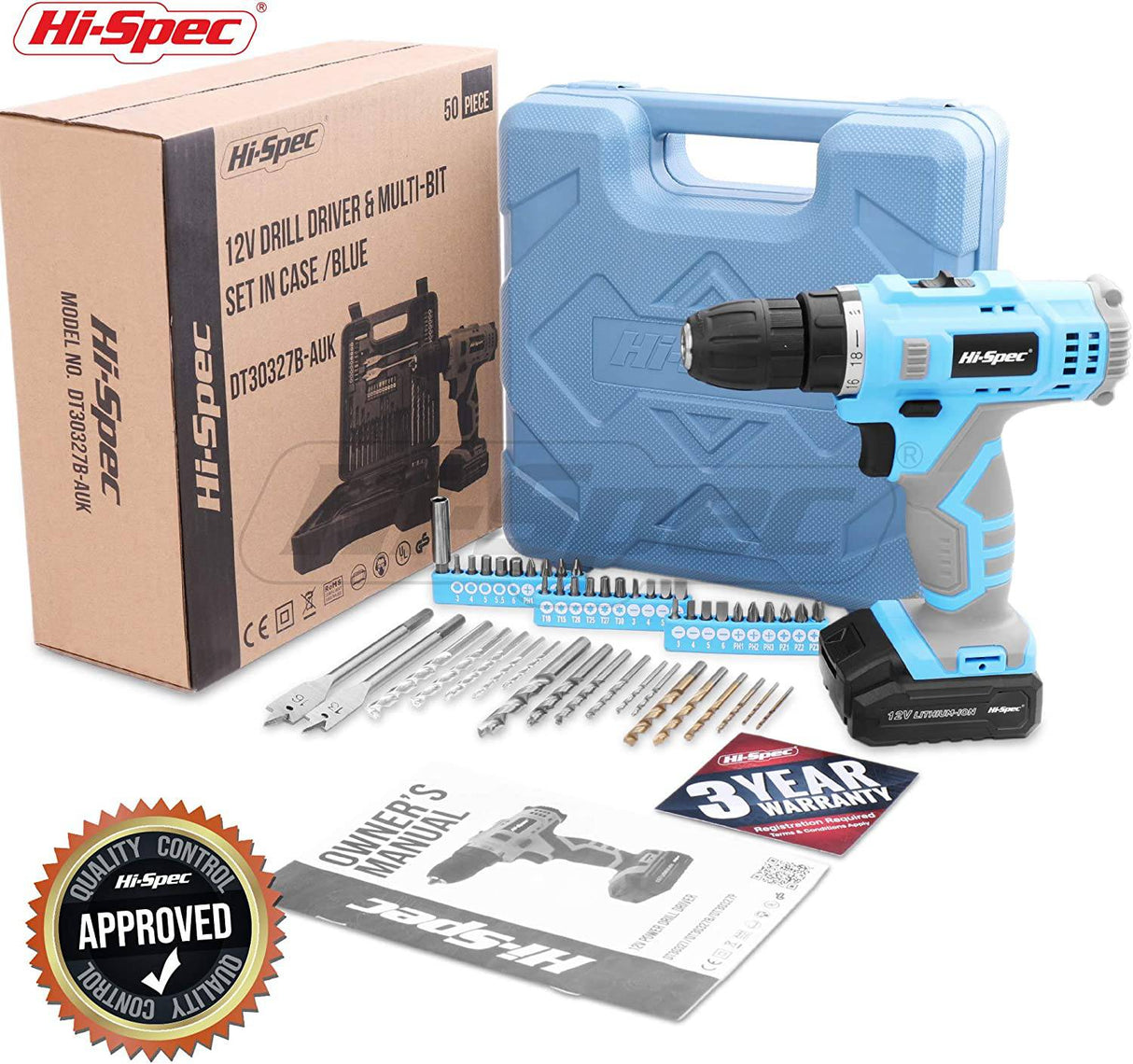 Hi-Spec Juego de 50 brocas azules de 12 V y multibrocas. Taladro eléctrico inalámbrico y destornillador eléctrico - DIGVICE MX