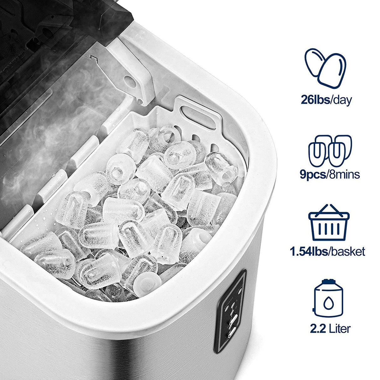 Euhomy - Encimera de máquina para hacer hielo , 26 libras en 24 horas, 9 cubos listos en 6 minutos, eléctrica autolimpiante, portátil compacta con pala - DIGVICE MX