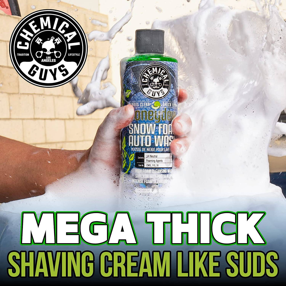 Chemical Guys CWS_110_64 Jabón de lavado de autos de espuma de nieve Honeydew (funciona con cañones de espuma, pistolas de espuma o lavados de cubos) 64 fl oz (medio galón), aroma de Honeydew