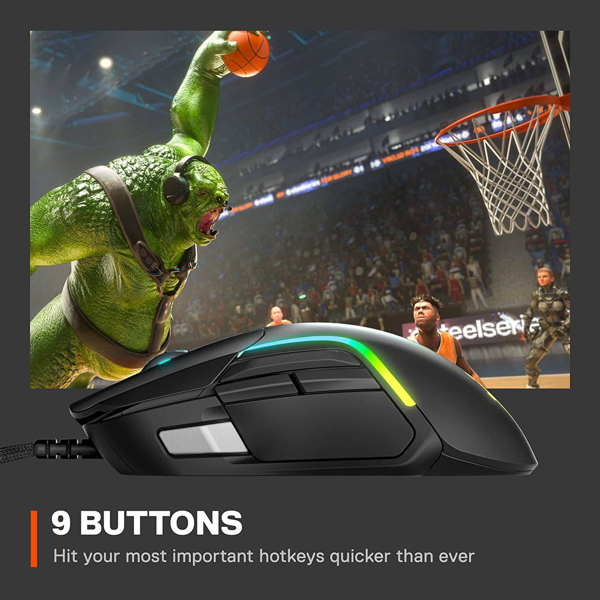 SteelSeries Rival 5 - Ratón para juegos con iluminación PrismSync RGB y 9 botones programables - FPS, MOBA, MMO, Battle Royale - Sensor óptico TrueMove Air de 18,000 CPI - Negro