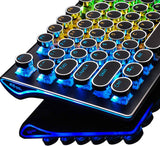 RK ROYAL KLUDGE Teclado mecánico para juegos estilo máquina de escribir con verdadero RGB retroiluminado Reposamuñecas plegable Interruptor azul de 108 teclas Tecla redonda retro - Negro