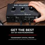 M-Audio M-Track Solo: interfaz de audio USB para grabación, transmisión y podcasting con entradas XLR, Line y DI, además de un paquete de software incluido
