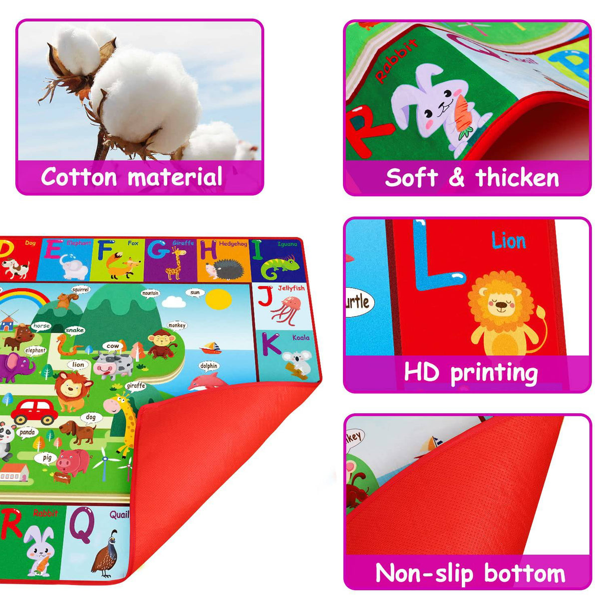 Thremhoo - Alfombra de juegos de algodón para bebés para el piso Alfombra ABC Alfombra de juegos para bebés y niños pequeños Plegable antideslizante - DIGVICE MX