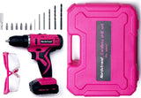 Nordstrand Juego de taladro inalámbrico rosa – Kit de destornillador eléctrico para mujer – Batería de iones de litio recargable de 12 V – Caja de herramientas - DIGVICE MX