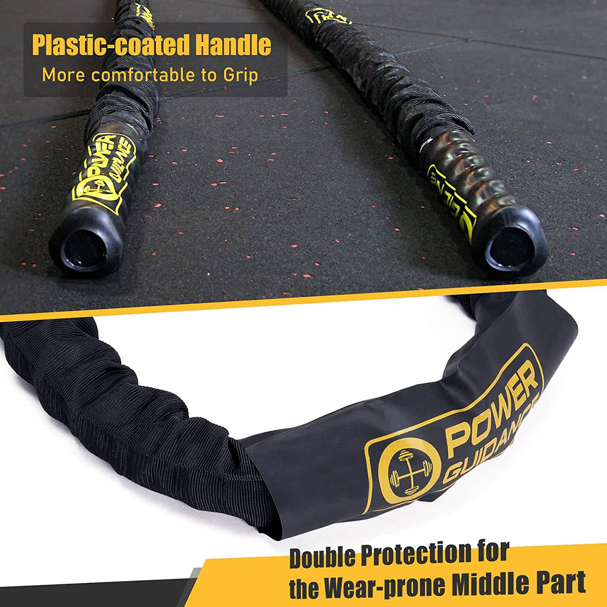 POWER GUIDANCE Cuerda de batalla, 1.5 pulgadas de diámetro Poly Dacron 30 pies de longitud Equipo de ejercicio para gimnasio en casa y entrenamiento al aire libre, ancla de cuerda de batalla incluida
