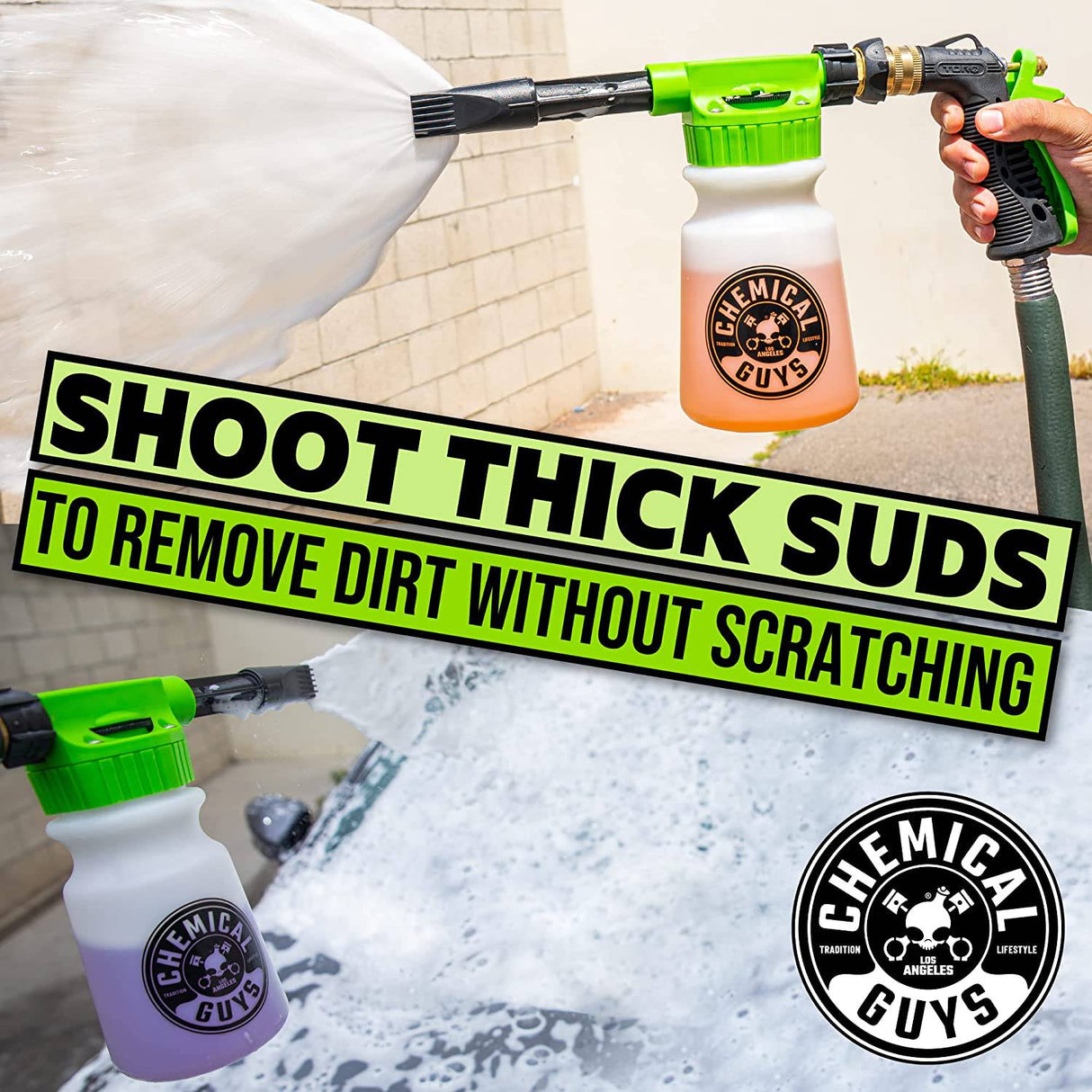 Chemical Guys HOL126 Kit de lavado de autos Arsenal Builder de 14 piezas con pistola de espuma, balde y (5) productos químicos de limpieza para el cuidado del auto de 16 oz (funciona con manguera de jardín), color blanco