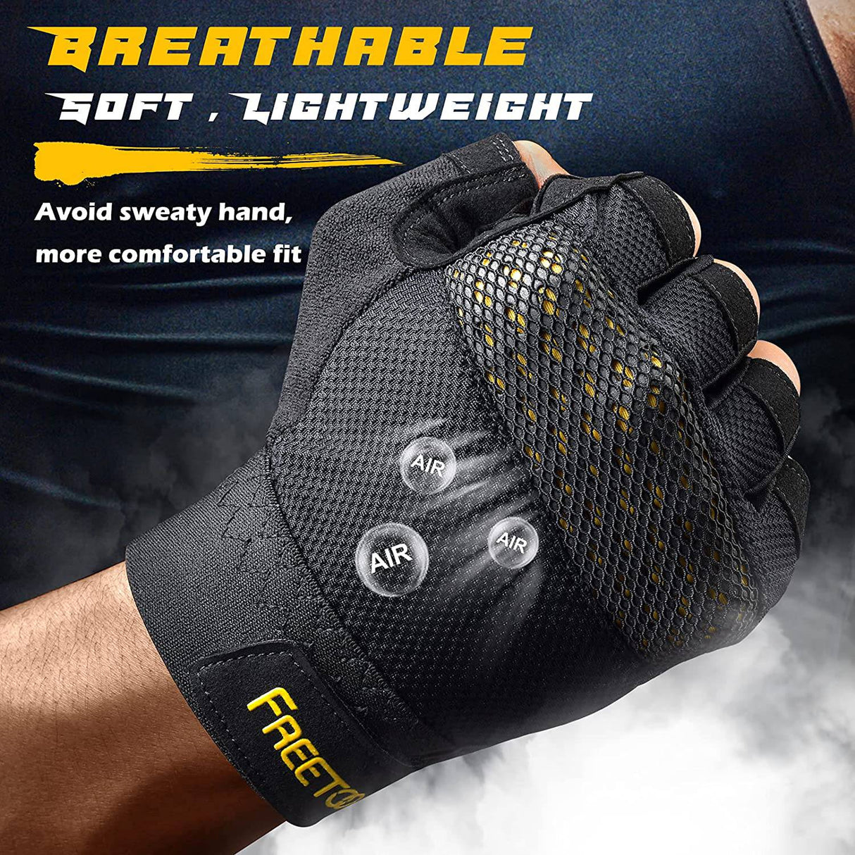 FREETOO - Guantes de entrenamiento, Protección completa de la palma, Ultra ventilados,  Guantes de levantamiento de pesas con almohadillas acolchadas y guantes de gimnasio con agarre de silicona Guantes de entrenamiento duraderos para ejercicio físico