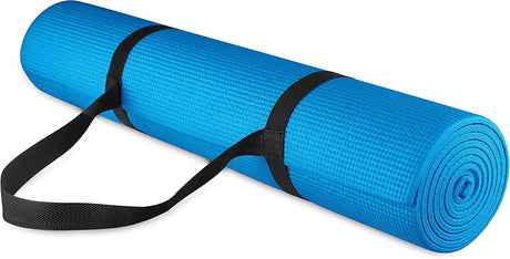  innhom Tapete de yoga de 1/3 de pulgada de grosor para mujeres,  tapete de ejercicio para yoga, pilates, gimnasio en casa, antideslizante,  con correa de transporte, color azul : Deportes y