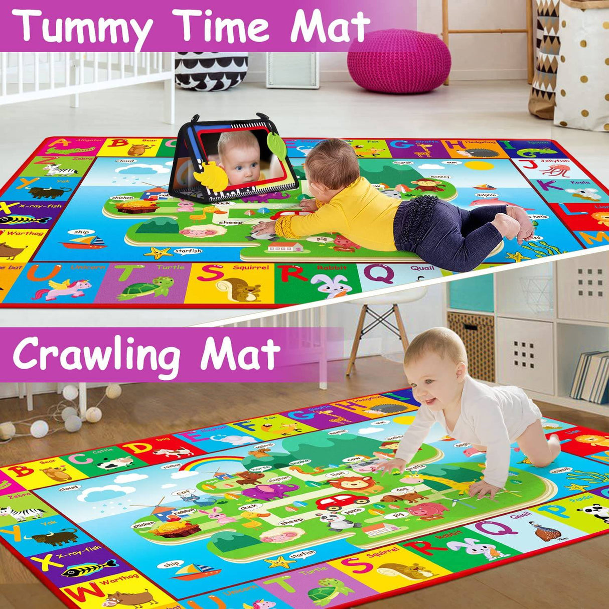 Thremhoo - Alfombra de juegos de algodón para bebés para el piso Alfombra ABC Alfombra de juegos para bebés y niños pequeños Plegable antideslizante - DIGVICE MX