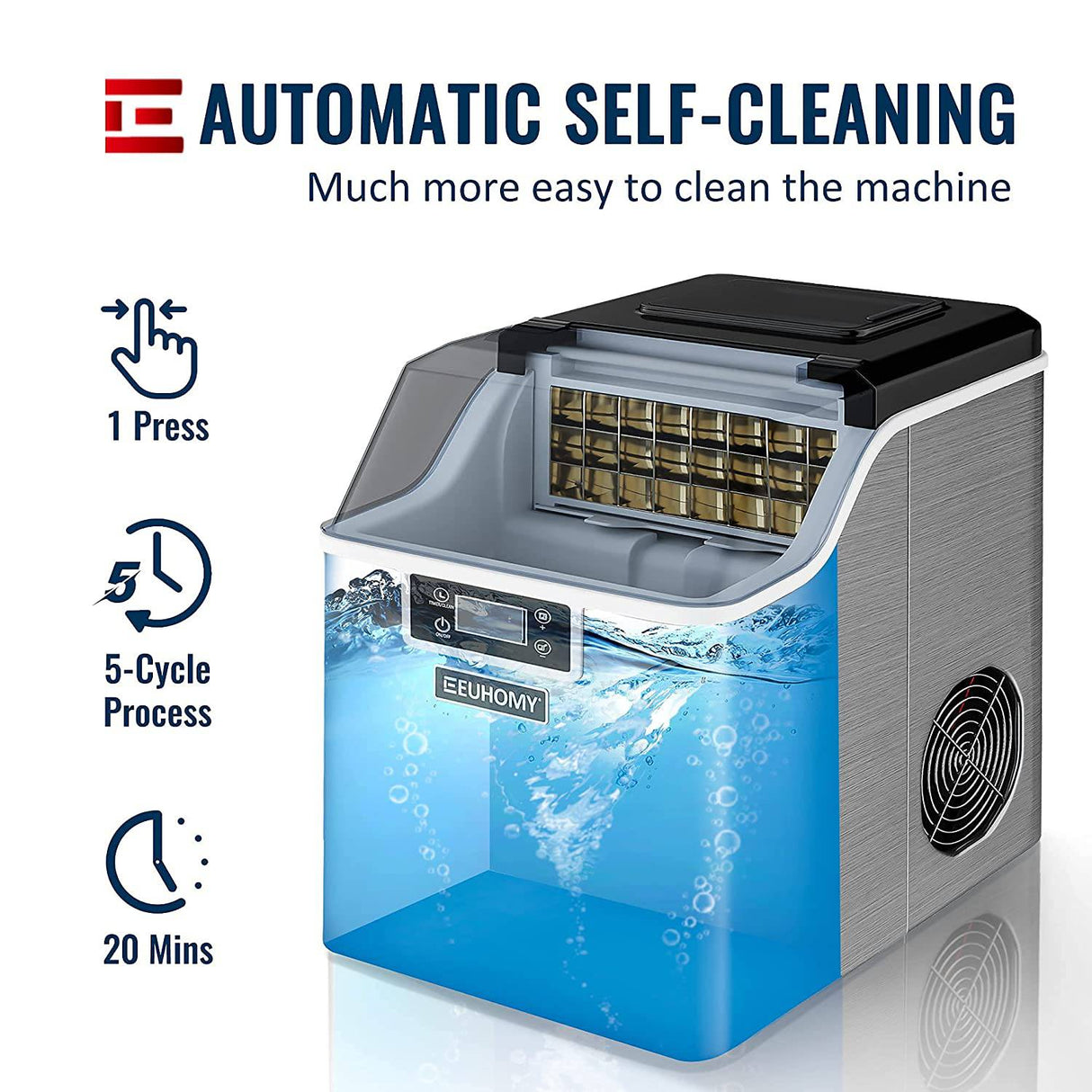 Euhomy - Encimera de máquina para hacer hielo, 45 libras/24 horas y 24 cubos listos en 13 minutos, portátil compacto para cubitos de hielo, con cuchara y cesta - DIGVICE MX