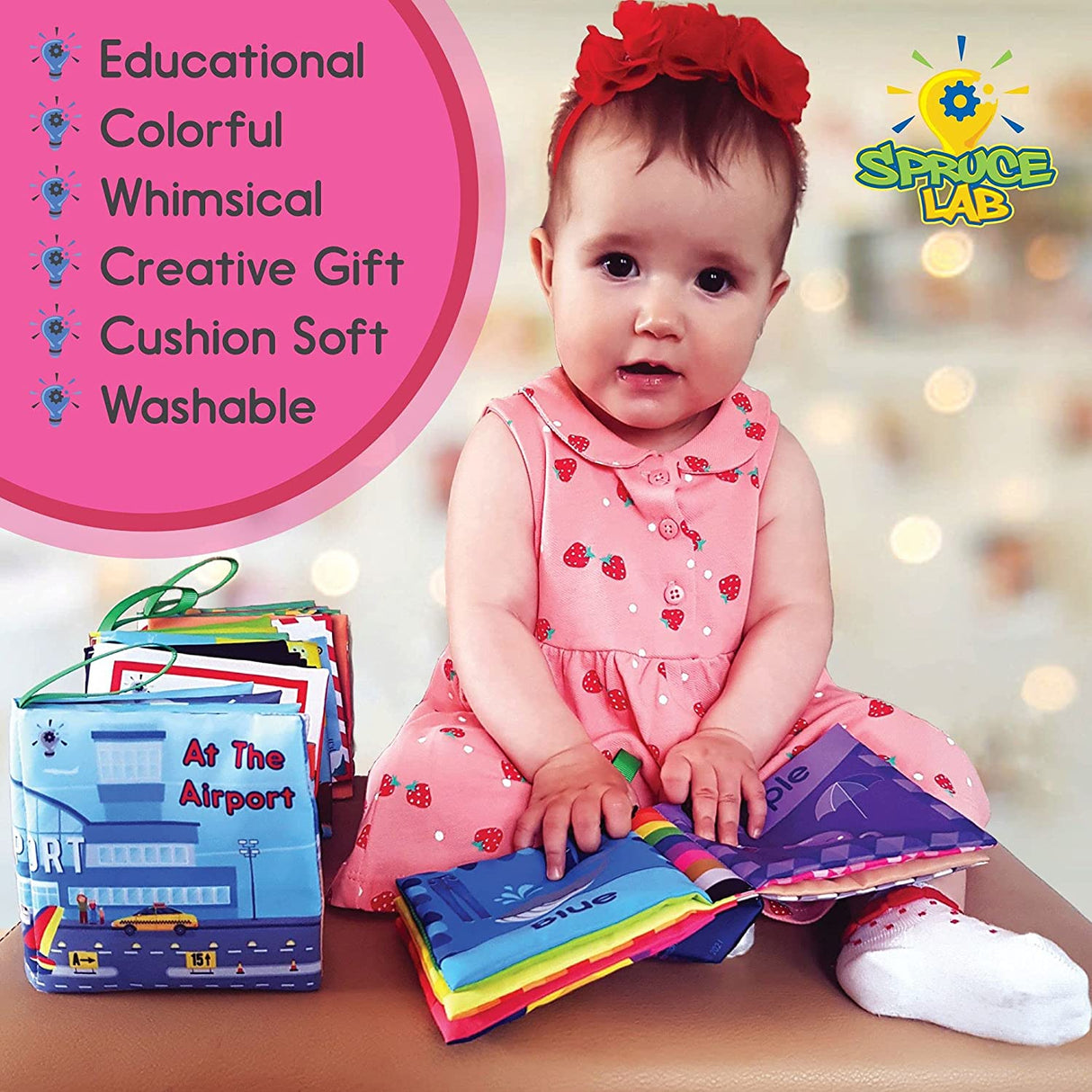 Spruce Lab - Libros educativos suaves para bebés, juego de 6 libros de tela, desarrollo sensorial - SLCB1