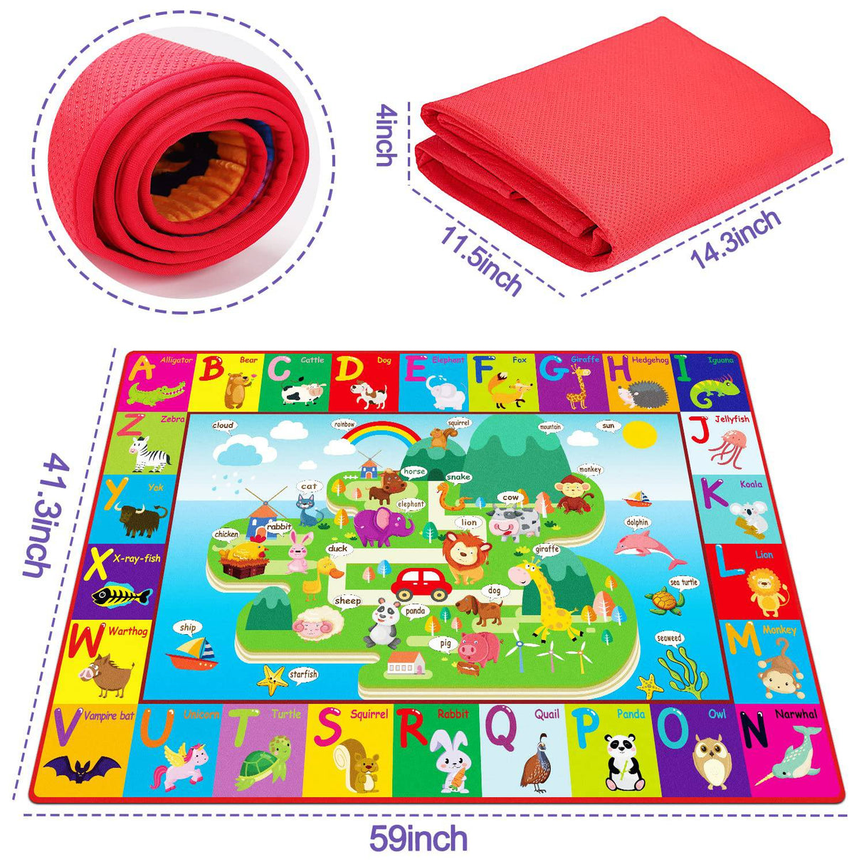 Thremhoo - Alfombra de juegos de algodón para bebés para el piso Alfombra ABC Alfombra de juegos para bebés y niños pequeños Plegable antideslizante - DIGVICE MX