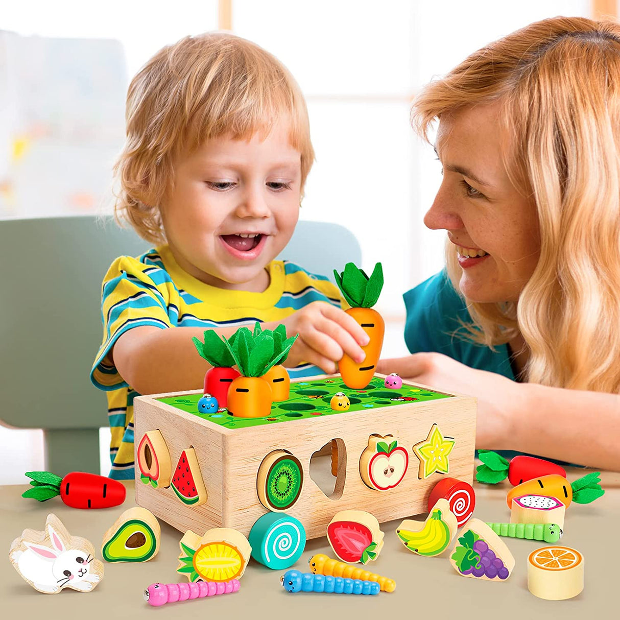 BAYSING Juguetes Montessori, juego de cosecha de zanahorias, juguetes de clasificación de formas de madera - ORA001