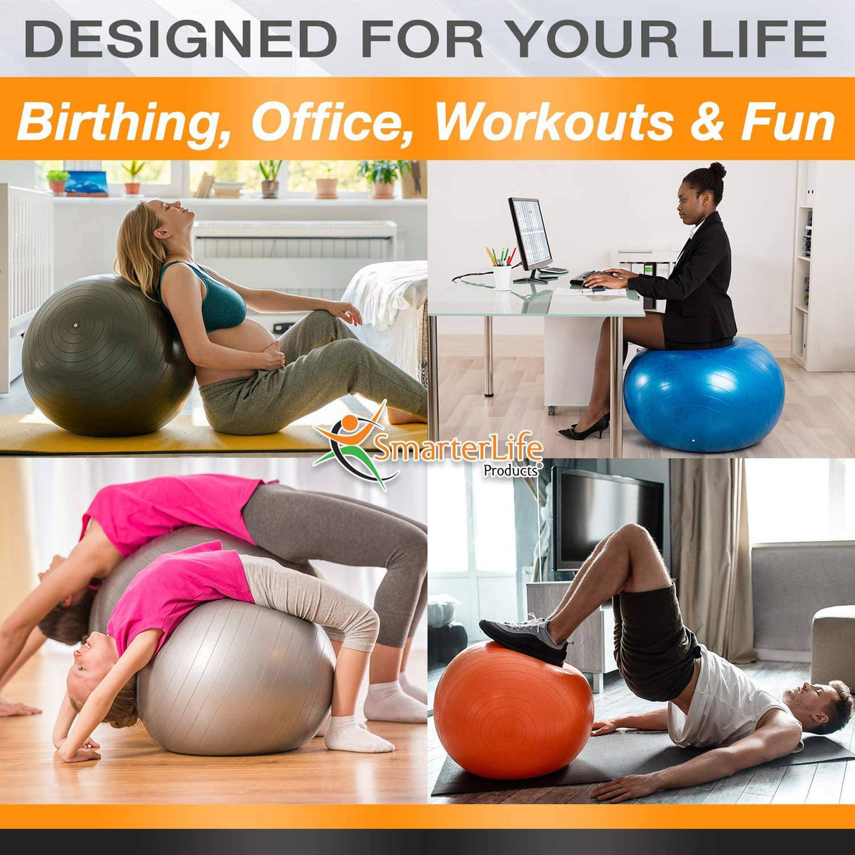 SmarterLife Products - Pelota de ejercicio para yoga, equilibrio, estabilidad - fitness, pilates,