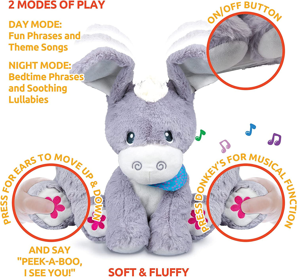 KiddoLab Lindo animal de peluche Peek-A-Boo Donkey - Juguetes para bebés de 6 a 12 y 18 meses de edad - KL-PKBD-MT09