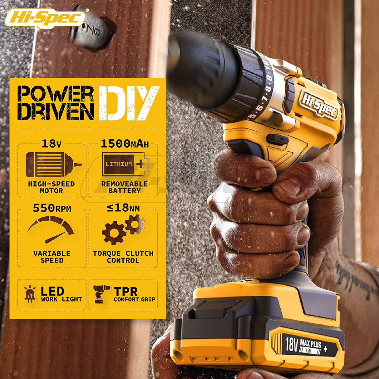 Hi-Spec, 81 piezas, amarillo, 18 V, taladro eléctrico inalámbrico, juego completo de herramientas de mano para el hogar y el garaje, para bricolaje - DIGVICE MX