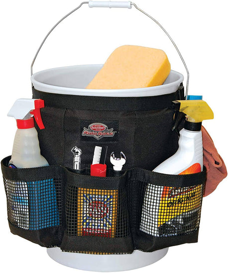 Bucket Boss Auto Boss Wash Boss Organizador para un cubo de 5 galones, con bolsillos exteriores de malla de secado rápido para suministros de lavado de autos, lo que permite jabón y agua en el cubo, en negro, AB30060