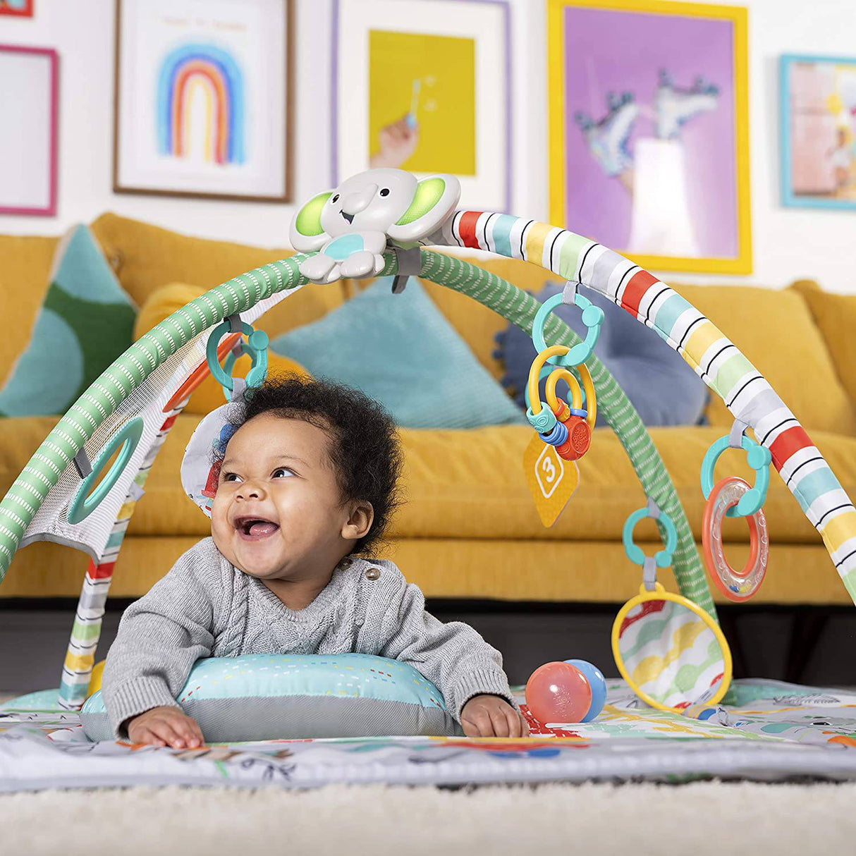 Bright Starts 5 en 1 Your Way Ball Play - Alfombra de juego gigante que se convierte en gimnasio para bebés Ball Pit, recién nacido a niño pequeño - Totalmente tropical (verde) - DIGVICE MX