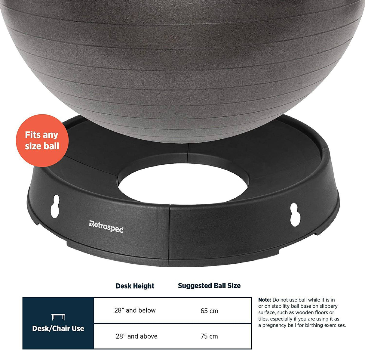 Retrospec  - Base de pelota de ejercicio - Accesorio de pelota de entrenamiento - Alternativa a la silla de escritorio de oficina, pelota de embarazo, pilates y yoga - Se adapta a pelotas suizas de 55, 65, 75 cm - Compatible con bandas de resistencia