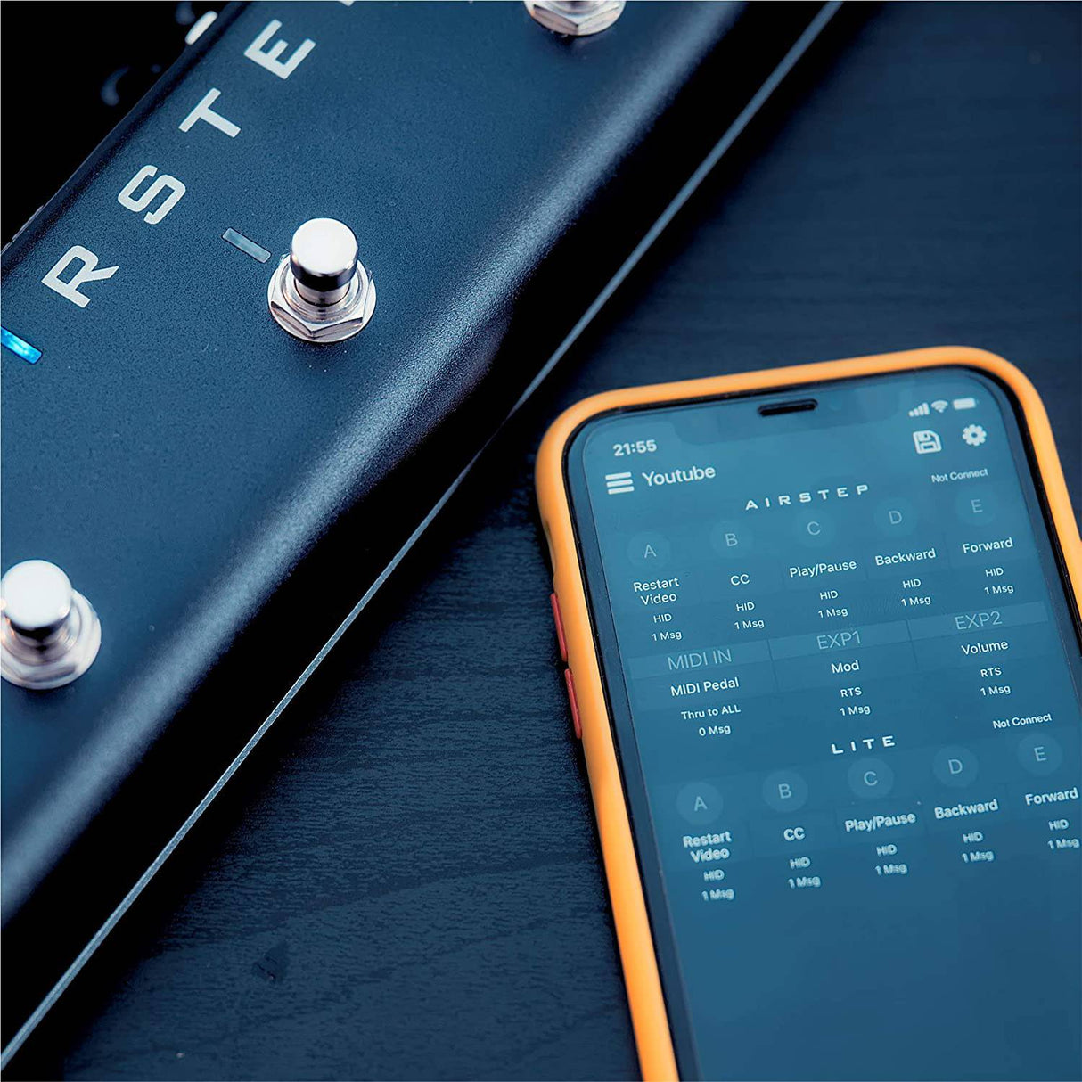 XSONIC Airstep Smart Multi Controller con MIDI, HID, 5 footswitch, 2 Expression Pedal In, 300H Playtime, Support HX Stomp, Quad Cortex, DAW, Plugin, Youtube Video, Page, Atem, Hands Free Controller