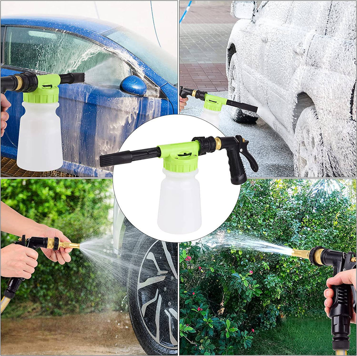 Fitosy Kit de lavado de autos con pistola de espuma, pistola de espuma de lavado de autos con toallas de microfibra, cepillo para ruedas de autos y guantes de microfibra para limpieza de autos,