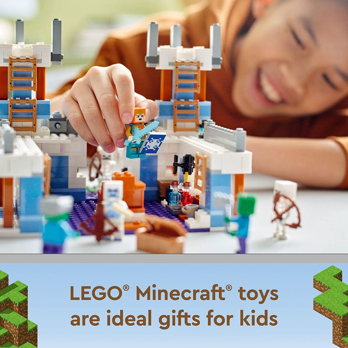 LEGO Minecraft The Ice Castle 21186 Juego de juguetes de construcción para niños, niñas y niños a partir de 8 años (499 piezas), multicolor