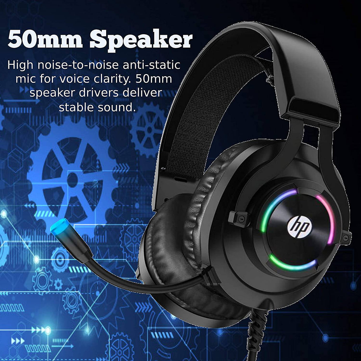 HP - Auriculares para juegos USB, auriculares para computadora para juegos de PC con micrófono para el trabajo, auriculares para juegos USB con sonido envolvente virtual 7.1 con micrófono
