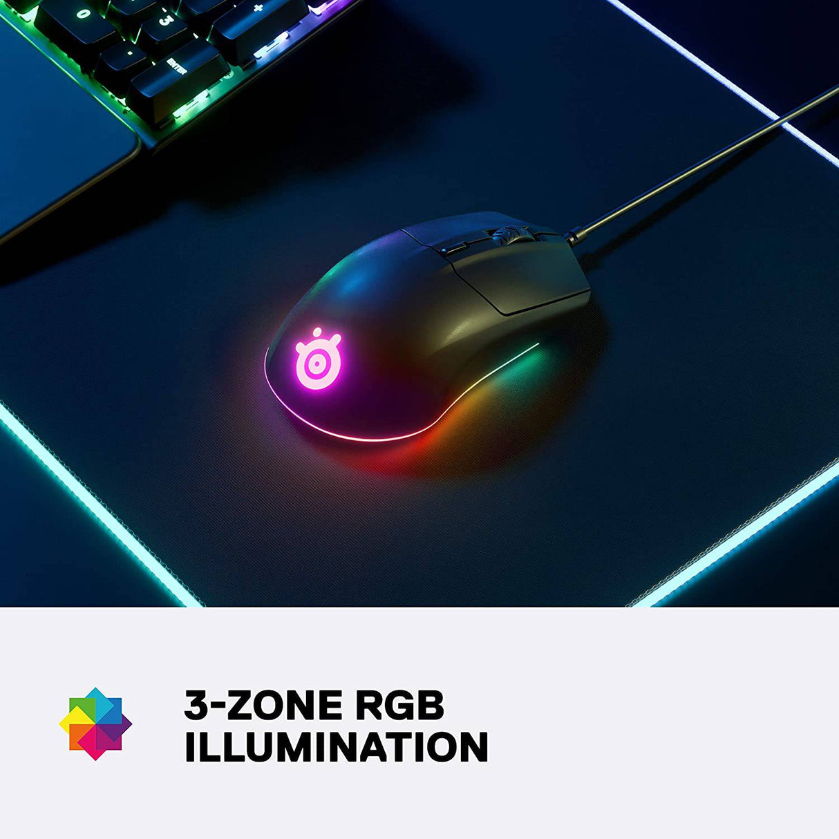 SteelSeries Rival 3  - Ratón para juegos - Sensor óptico TrueMove Core de 8500 CPI - 6 botones programables - Botones de disparo divididos - Iluminación RGB de prisma brillante