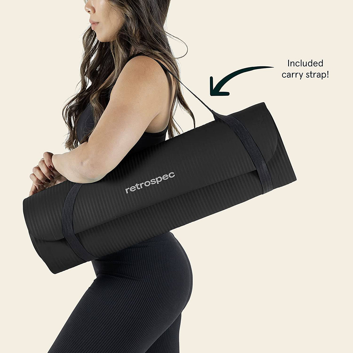 Retrospec Solana Esterilla de yoga de 1" y 1/2" de grosor con correa de nailon para hombres y mujeres - Esterilla de ejercicio antideslizante para yoga en casa, pilates, estiramiento, entrenamiento de suelo y fitness