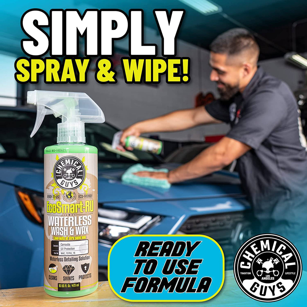 Chemical Guys WAC_707RU EcoSmart-RU listo para usar lavado y cera para autos sin agua, 1 galón