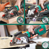 Sierra circular, minisierra circular eléctrica HYCHIKA 6.2A, guía láser, 6 hojas (4-1/2"), profundidad máxima de corte 1-11/16'' (90°), mango de goma, cable de 10 pies, ideal para madera Cortes de plástico de azulejos de metal blando - DIGVICE MX