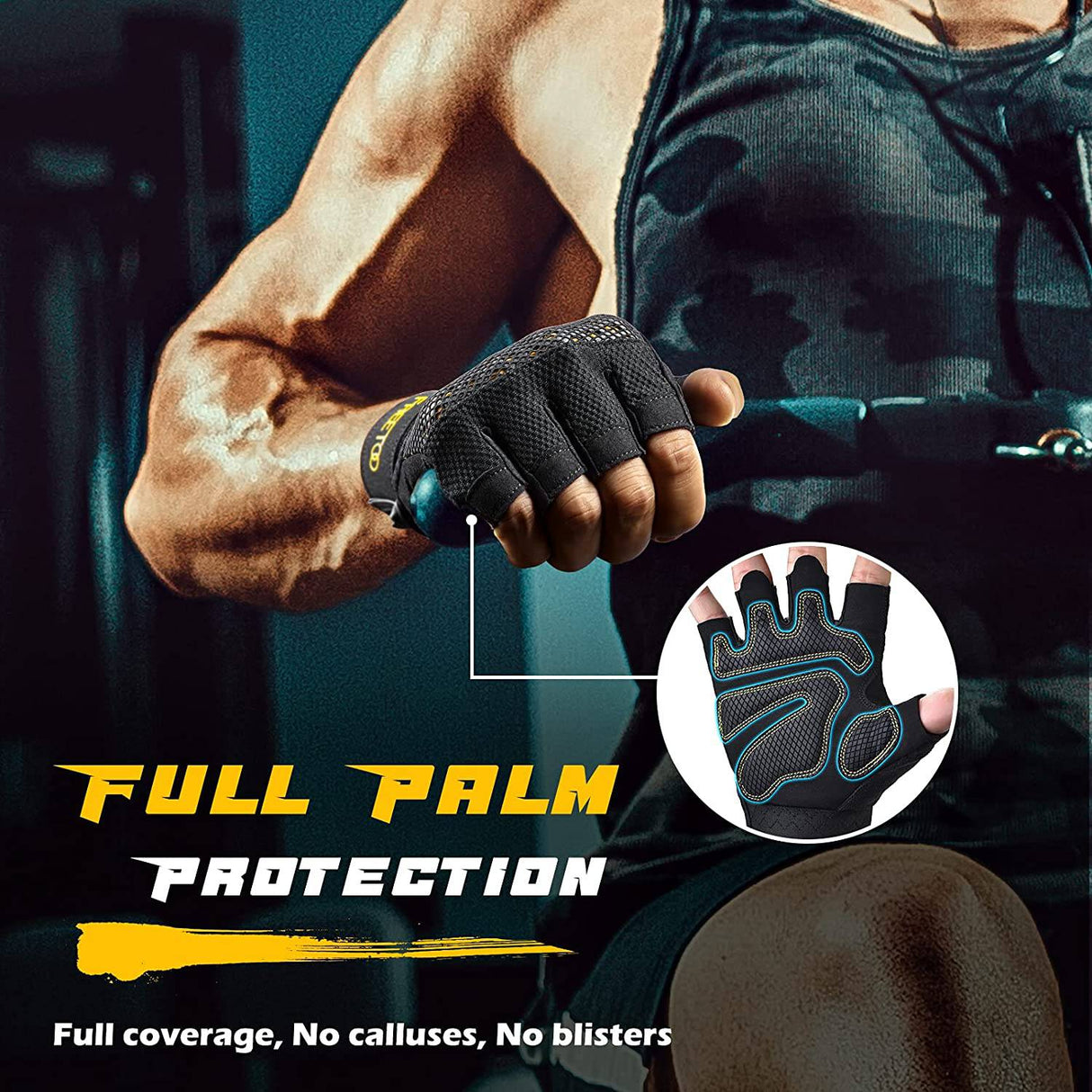FREETOO - Guantes de entrenamiento, Protección completa de la palma, Ultra ventilados,  Guantes de levantamiento de pesas con almohadillas acolchadas y guantes de gimnasio con agarre de silicona Guantes de entrenamiento duraderos para ejercicio físico
