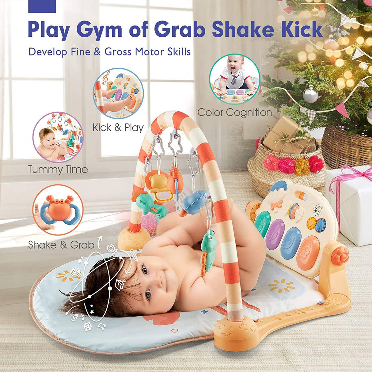 Hahaland - Juguetes para bebés de 0 a 6 meses, alfombrilla de juego para bebé con sonajeros de piano para bebé - DIGVICE MX
