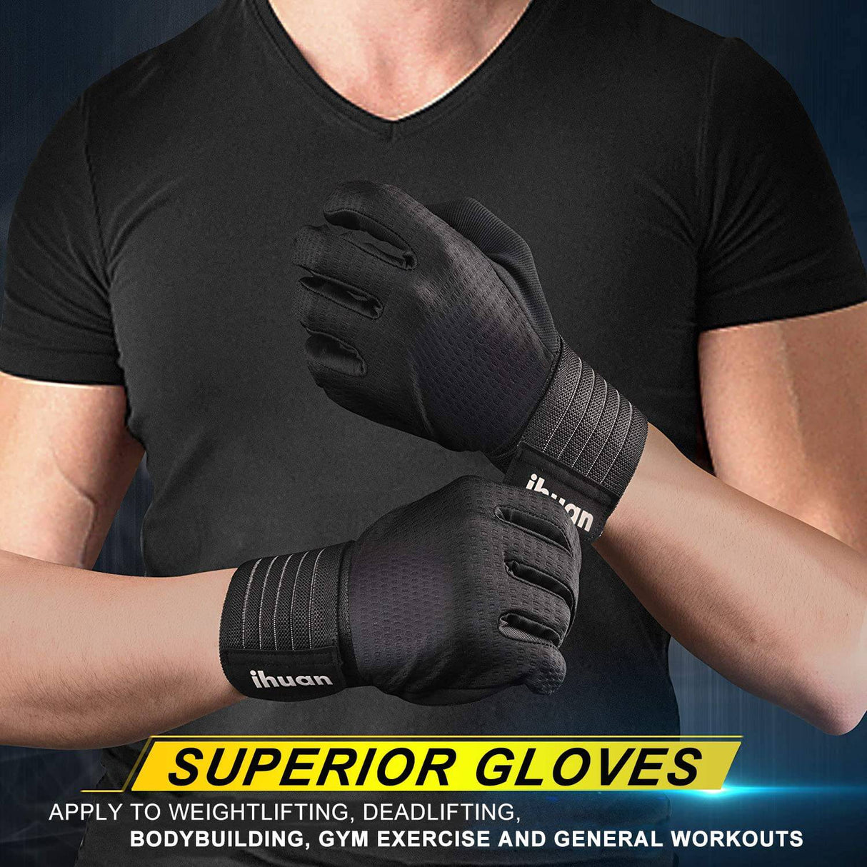 Ihuan  - Guantes de entrenamiento para hombres de dedo completo: guantes de levantamiento de pesas para hombres, guantes de levantamiento de gimnasio guantes de mano completa