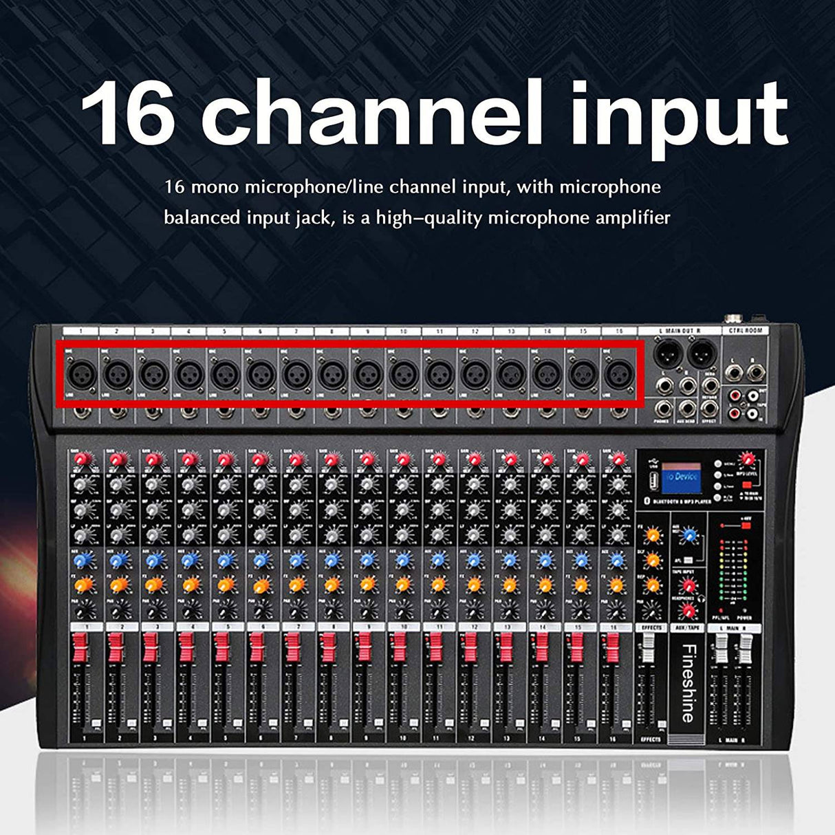 Fineshine Mezclador de audio de 12 canales Consola de mezcla de sonido con USB Bluetooth, entrada de grabación de PC, conector de micrófono XLR, alimentación de 48 V, entrada/salida RCA para profesionales y principiantes (12 canales)