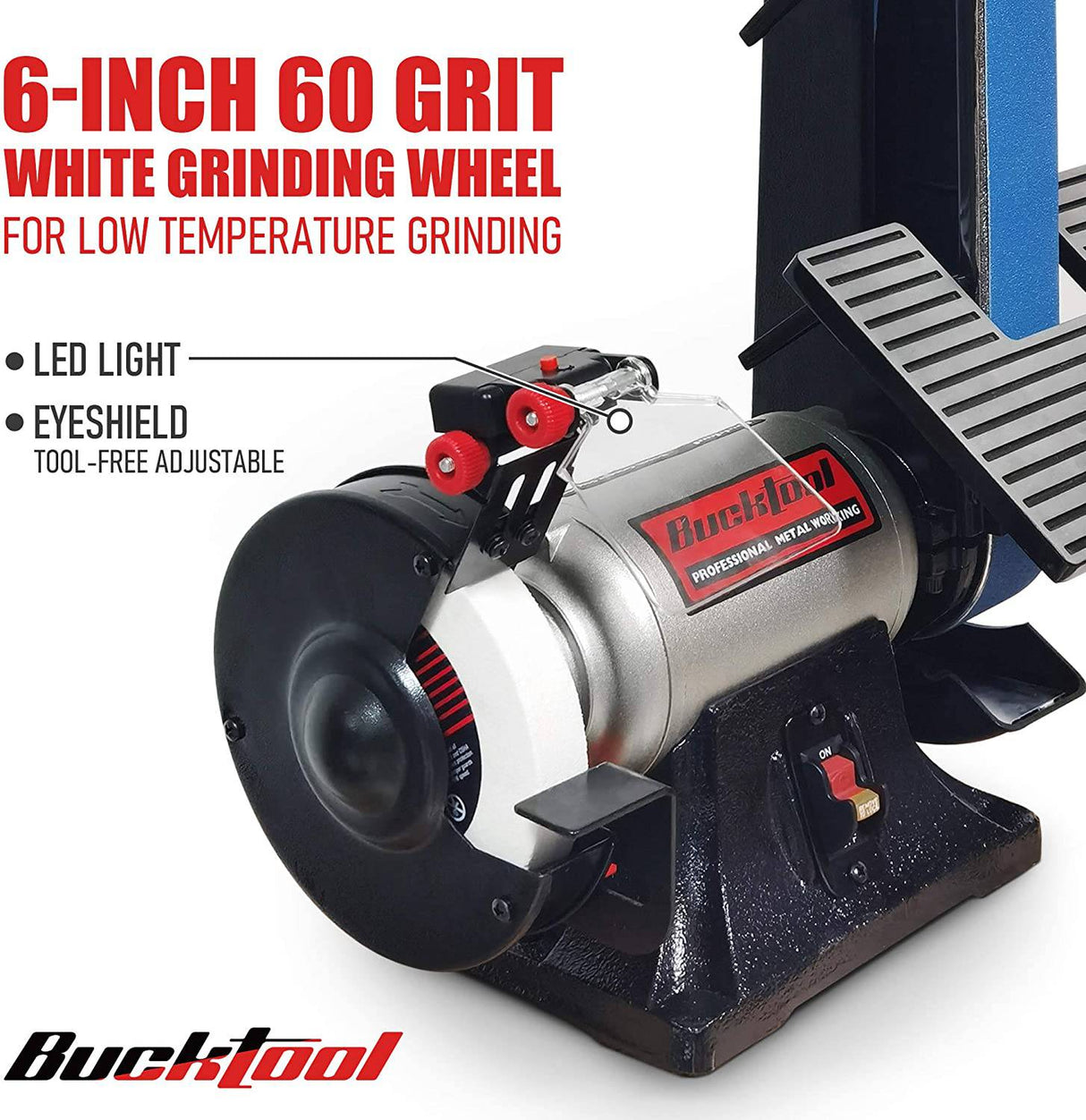 Bucktool Combo - Lijadora de banda de 2 x 42 pulgadas, amoladora de banco de 6 pulgadas, afilador de cuchillos con mesa de trabajo grande BG2600, modelo actualizado - DIGVICE MX