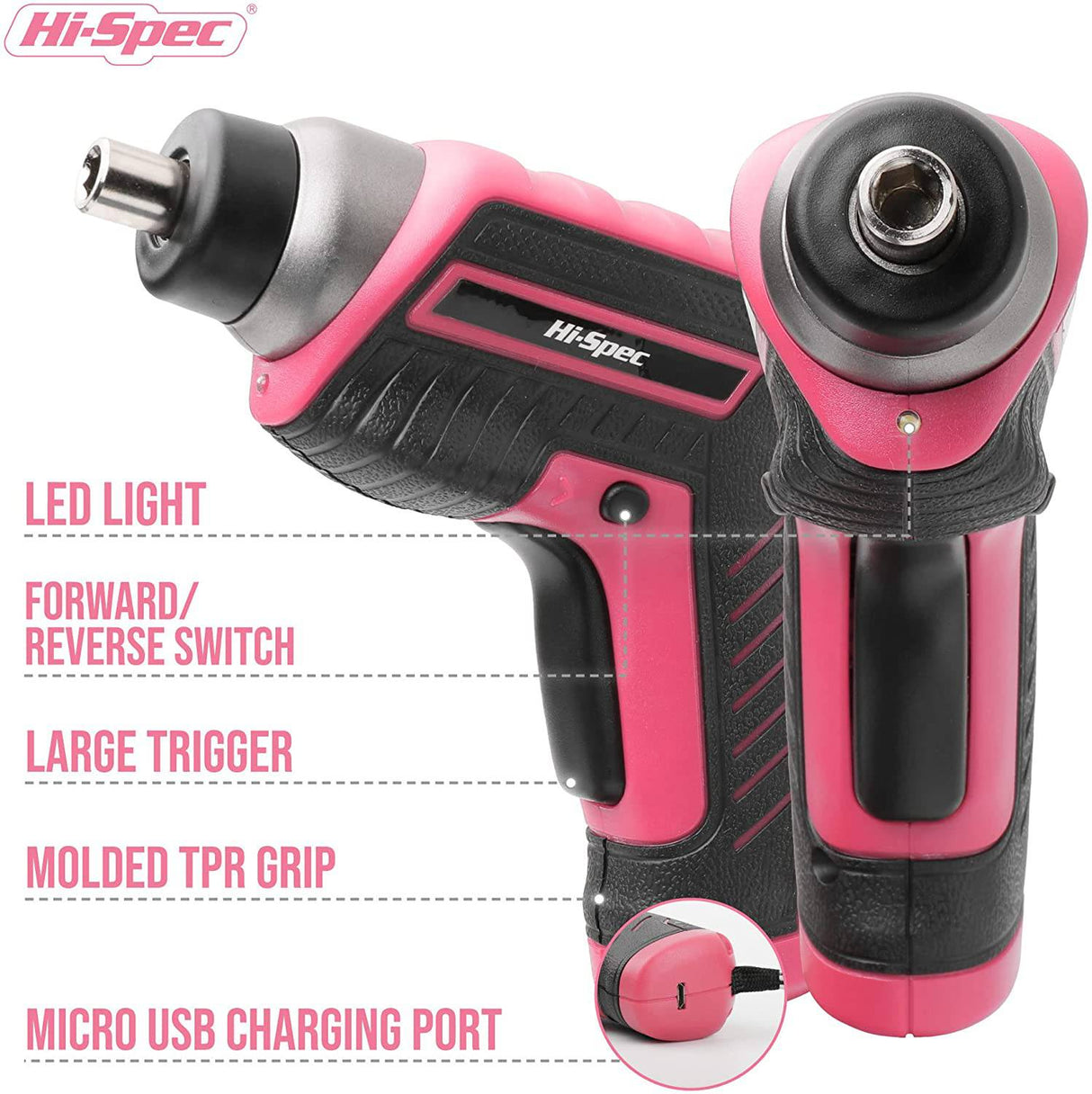 Juego de herramientas eléctricas inalámbricas de alta especificación, 35 piezas, pequeño, esencial, rosa, 3,6 V, destornillador de alimentación USB y kit de herramientas manuales - DIGVICE MX