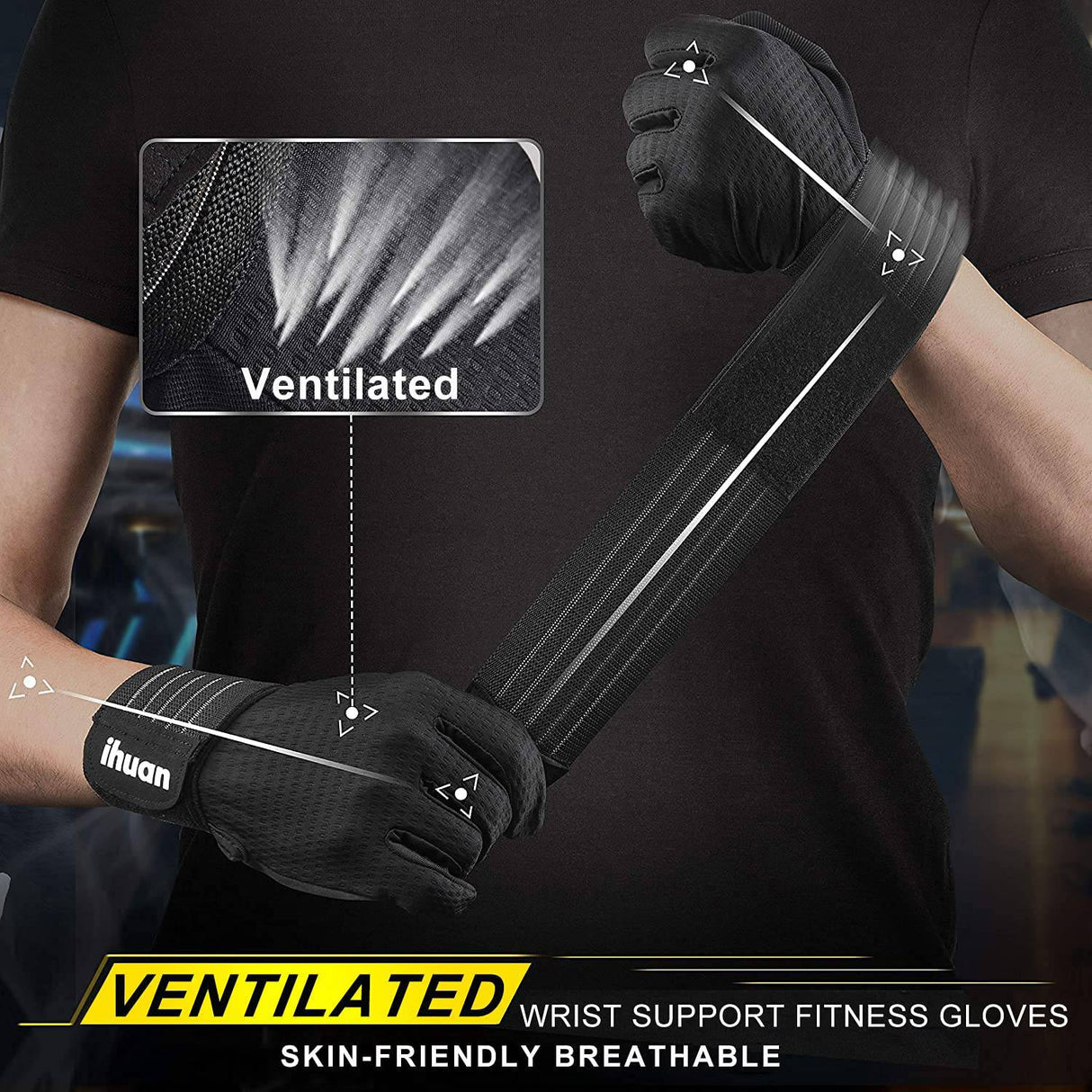 Ihuan  - Guantes de entrenamiento para hombres de dedo completo: guantes de levantamiento de pesas para hombres, guantes de levantamiento de gimnasio guantes de mano completa