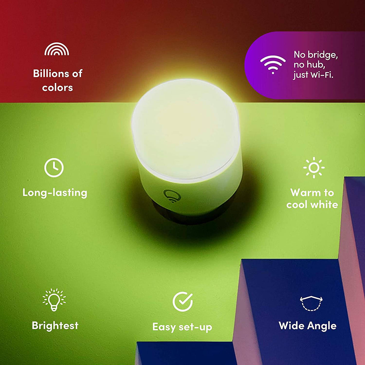 LIFX Color, A19 1100 lúmenes, bombilla LED inteligente Wi-Fi, miles de millones de colores y blancos, no requiere puente, funciona con Alexa, Hey Google, HomeKit y Siri multicolor (paquete de 2) - DIGVICE MX
