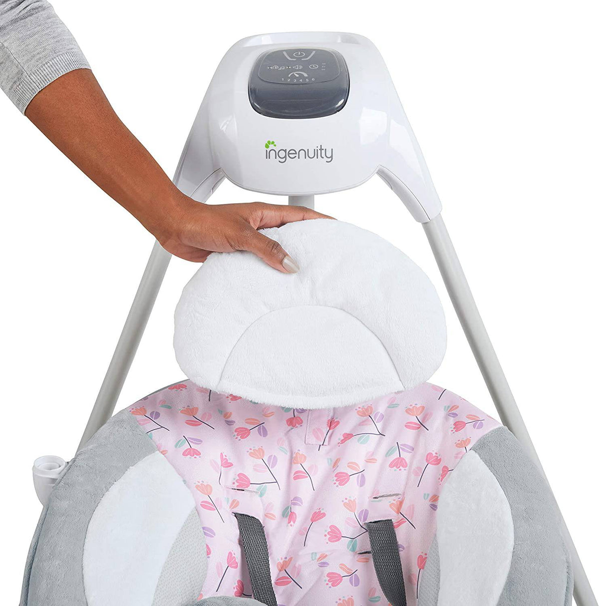 Ingenuity SimpleComfort Columpio para bebé compacto, ligero y multidireccional - 6 velocidades, sonidos de la naturaleza y vibraciones - Cassidy (rosa) - DIGVICE MX