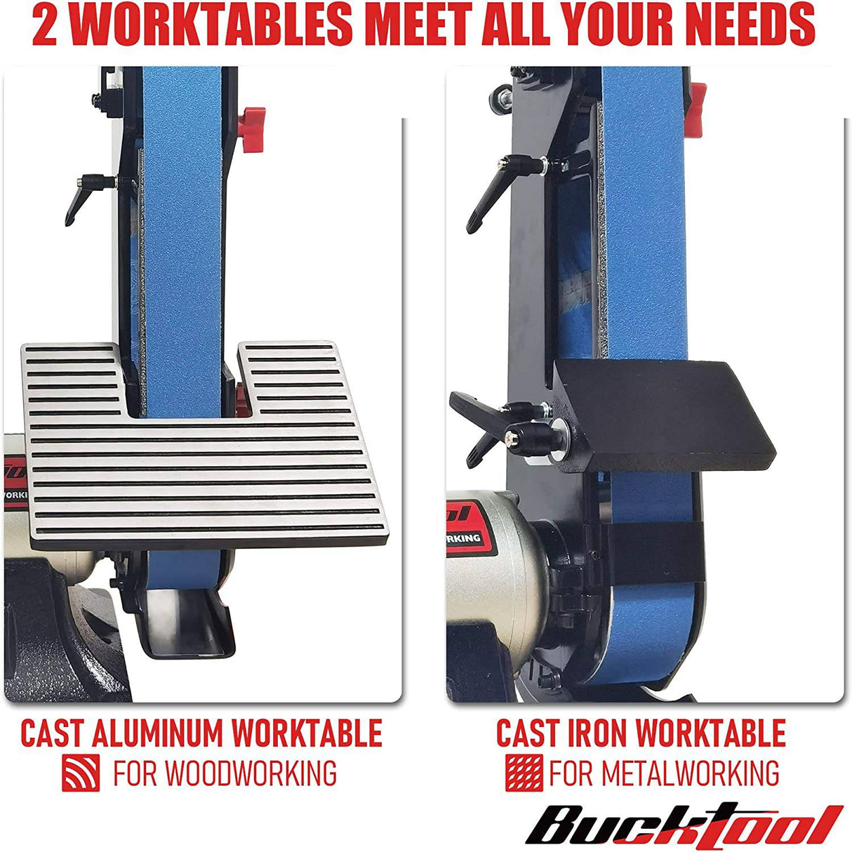 Bucktool Combo - Lijadora de banda de 2 x 42 pulgadas, amoladora de banco de 6 pulgadas, afilador de cuchillos con mesa de trabajo grande BG2600, modelo actualizado - DIGVICE MX