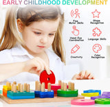 HELLOWOOD Montessori Juguetes de madera para clasificar y apilar para niños pequeños - WT20