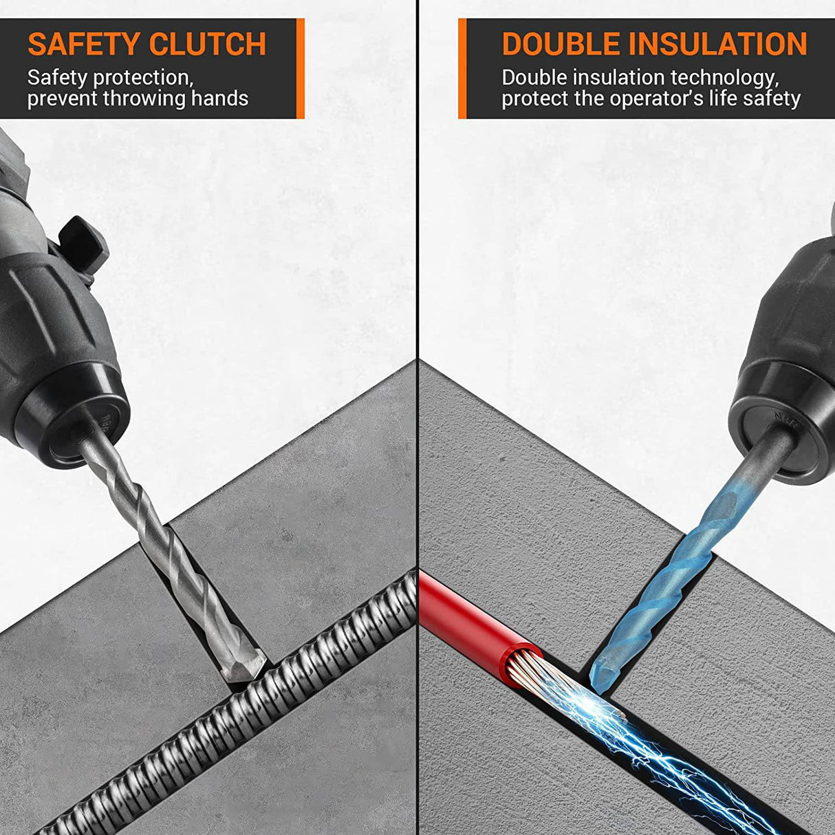 ENGiNDOT Taladro percutor rotatorio de 12,5 amperios, 1-1/4 pulgadas SDS-Plus 4 en 1 Taladro percutor multifuncional de servicio pesado, embrague de seguridad, portabrocas, - DIGVICE MX