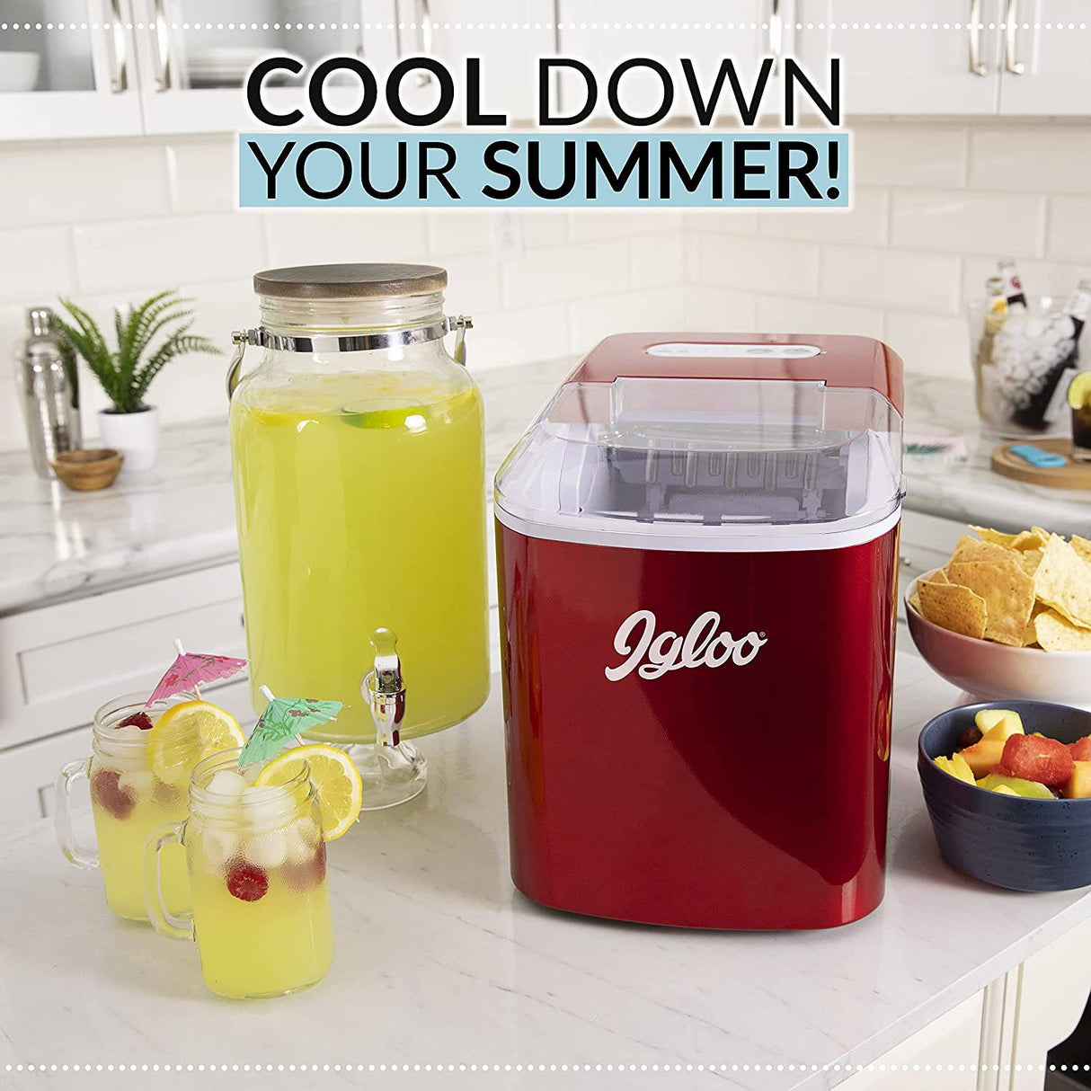 Igloo ICEB26RR Máquina automática portátil eléctrica para hacer hielo en la encimera, 26 libras en 24 horas, 9 cubitos de hielo listos en 7 minutos, con pala de hielo y cesta - DIGVICE MX