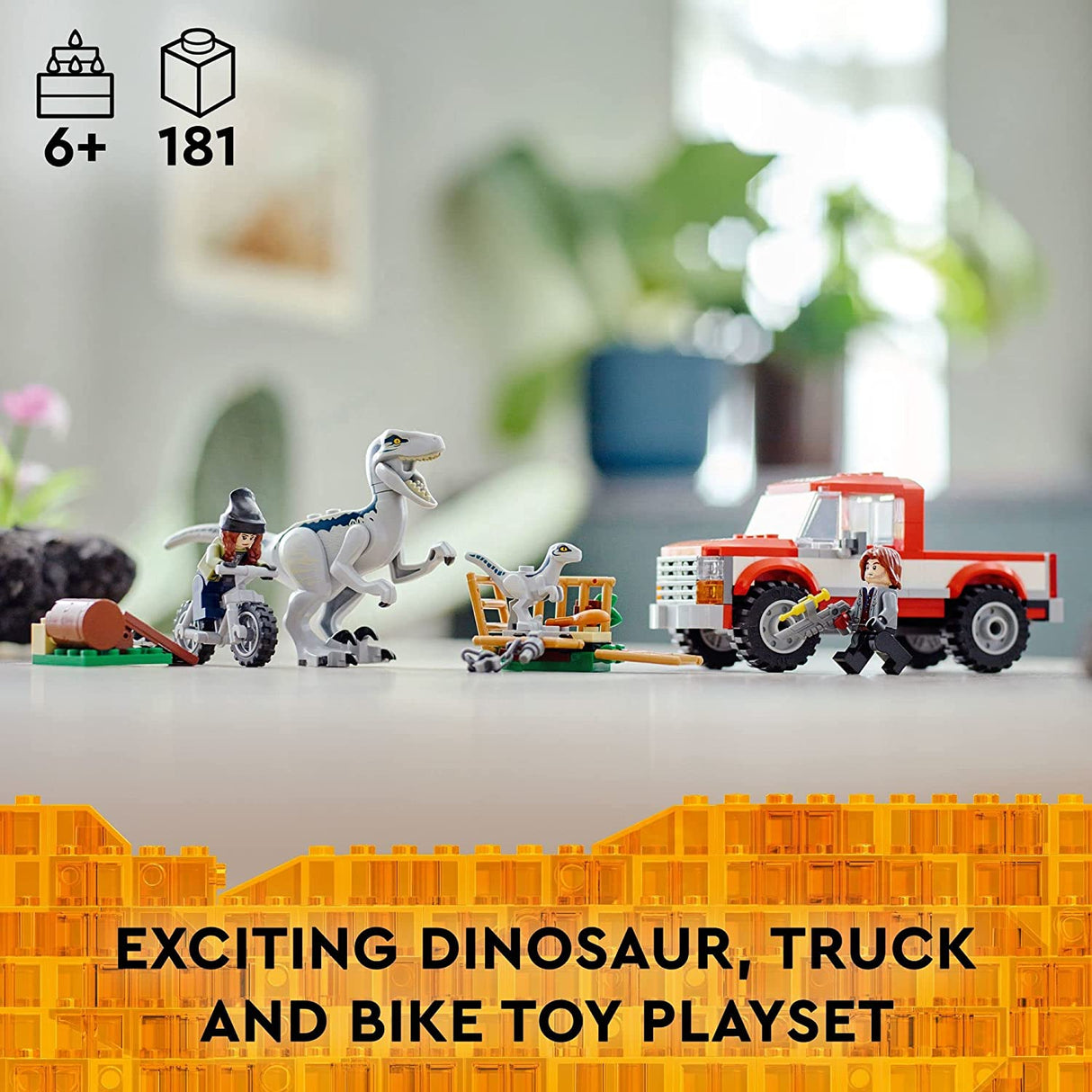 LEGO Jurassic World Dominion Blue & Beta Velociraptor Capture 76946 Juego de juguetes de construcción para niños, niños y niñas a partir de 6 años (181 piezas)