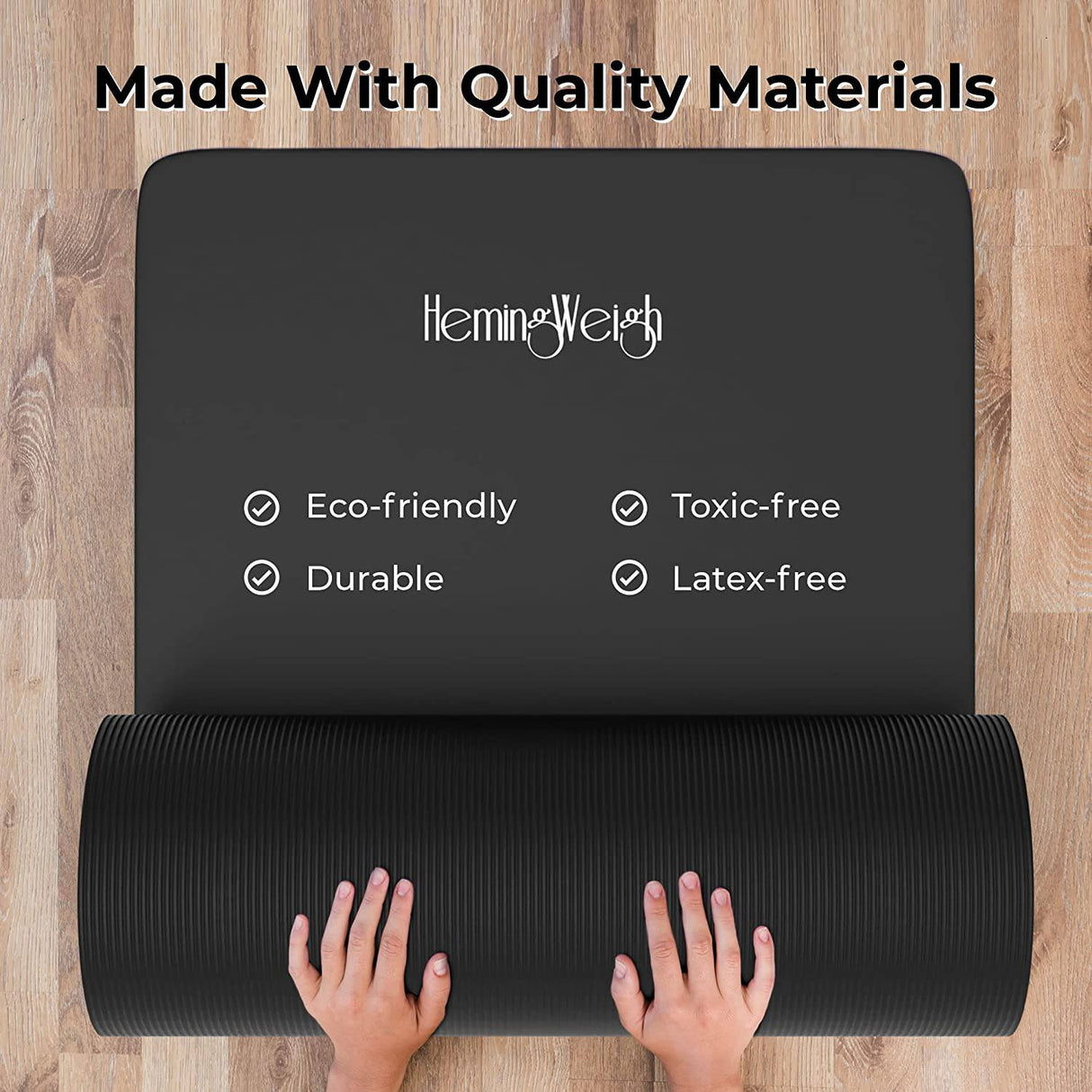 HemingWeigh - Esterilla de yoga de 1 pulgada de grosor, extra gruesa, antideslizante, para uso en interiores y exteriores, color negro
