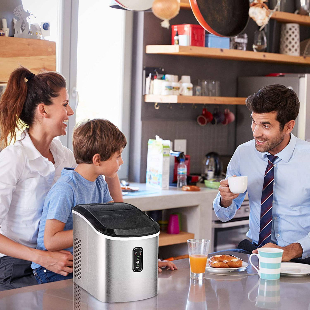 Euhomy - Encimera de máquina para hacer hielo , 26 libras en 24 horas, 9 cubos listos en 6 minutos, eléctrica autolimpiante, portátil compacta con pala - DIGVICE MX