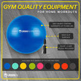 URBNFit - Pelota de ejercicio - Pelota de yoga para entrenamiento, estabilidad en el embarazo - Pelota de equilibrio suiza AntiBurst con bomba - Silla de pelota de fitness para oficina, gimnasio en casa