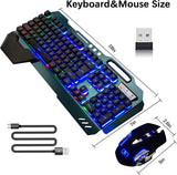 LexonElec - Teclado y ratón inalámbricos para juegos, ratón de teclado recargable con retroiluminación de arco iris con panel de metal de batería de 3800 mAh, teclado mecánico de reposamanos extraíble y ratón silencioso de 7 colores para jugadores de PC