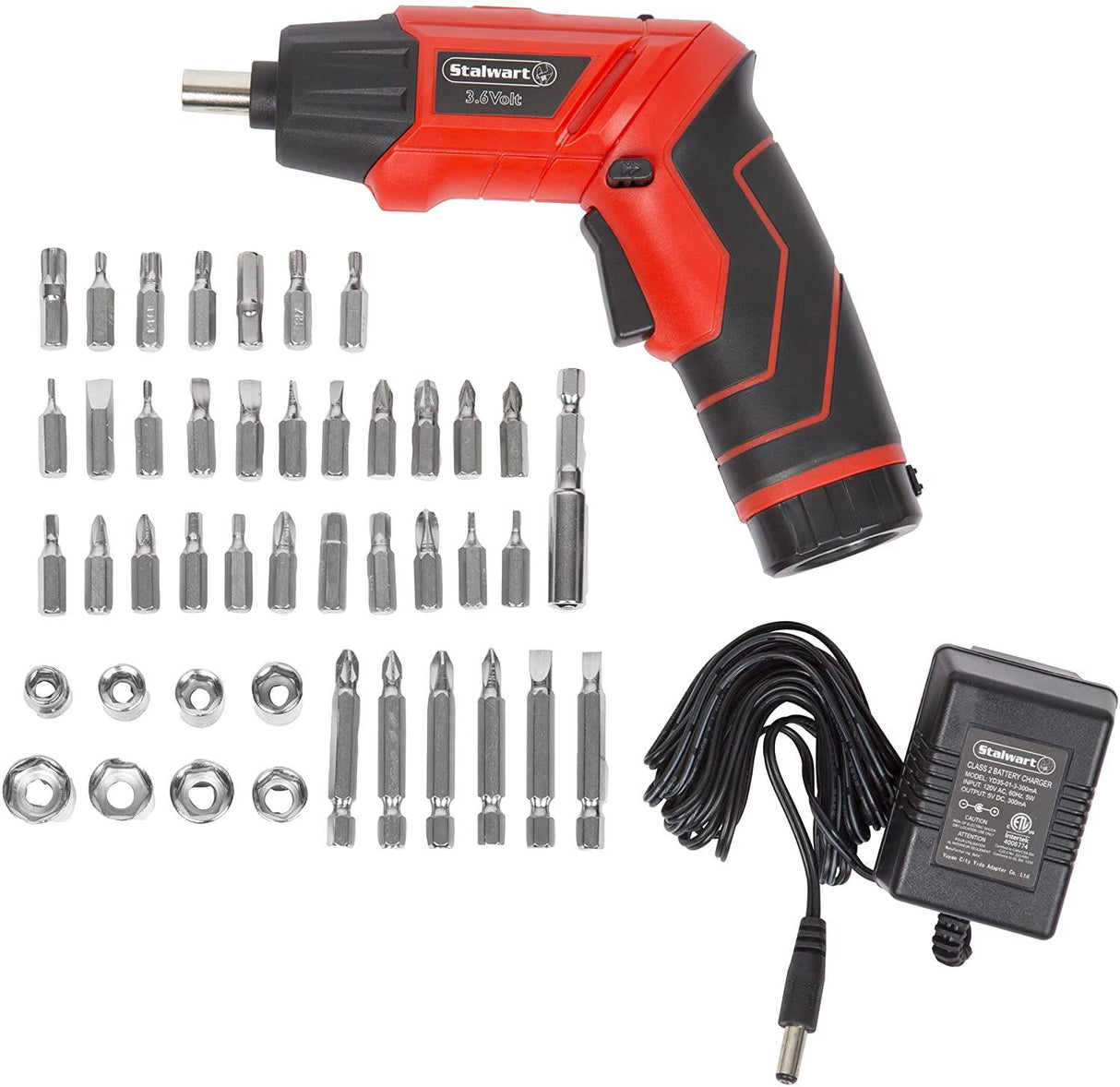 Stalwart - 75-PT1000 Destornillador giratorio 45 piezas. Herramienta eléctrica inalámbrica giratoria con batería recargable de 3,6 V, luces LED, brocas, enchufes y estuche de color negro - DIGVICE MX